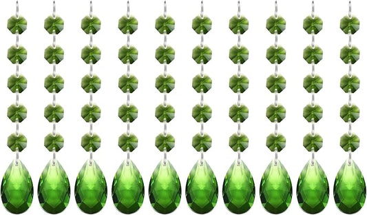 PATIKIL Teardrop Crystal Chandelier Pendants Beads, 10 Pack 145mm Length 38mm Chandelier Prisms Parts Ornaments Hanging Beads for DIY Arts Crafts Decoration, Green