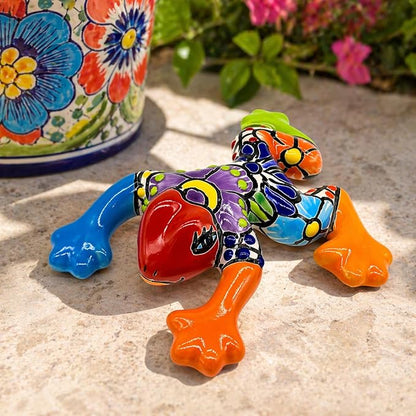 Colorful Garden Decor Frog - Ceramic Mexican Home Decor Talavera - Hand Painted in Mexico - Mexican Wall Decor - Multicolor Frog in Gift Box - Rana Multicolor