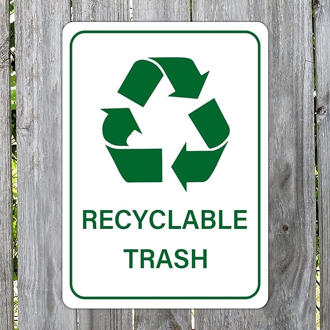 Recyclable Trash Street Metal Signs Vintage No Rust Safety Man Cave Warning Aluminum Metal Tin Sign for Garden Patio Yard Cafe Pub Home Decor Wall Art Print Poster 12x16 Inch