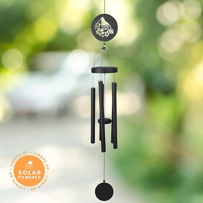 Red Carpet Studios Windchimes Black Metal LED Solar Light Outdoor Wind Chime, 45" Long, Bird