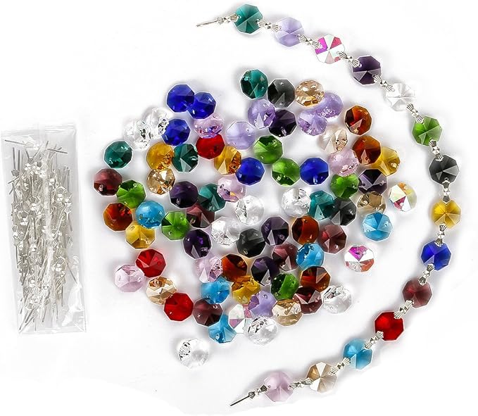 H&D 100pcs Multi Color Sun Catchers Crystal Glass 14mm Octagon Chandelier Beads for Suncatchers Wedding Home Window Garden Hanging Decor