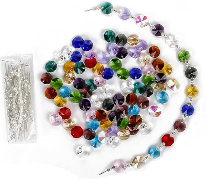 H&D 100pcs Multi Color Sun Catchers Crystal Glass 14mm Octagon Chandelier Beads for Suncatchers Wedding Home Window Garden Hanging Decor
