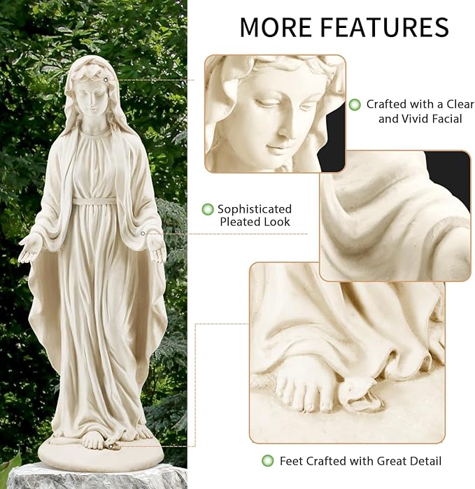 YOLENY Virgin Mary Statue Outdoor, 29.4 Inch Tall Garden Statue of Mary, All-Weather Outdoor Religious Blessed Mother Sculpture for Patio Yard Home Decor