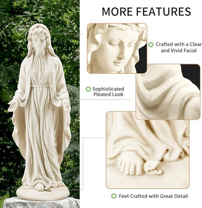 YOLENY Virgin Mary Statue Outdoor, 29.4 Inch Tall Garden Statue of Mary, All-Weather Outdoor Religious Blessed Mother Sculpture for Patio Yard Home Decor