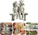 Stone Effect Kissing Kids Garden Statue Outdoor Decor Boy Girl Ornament Bench