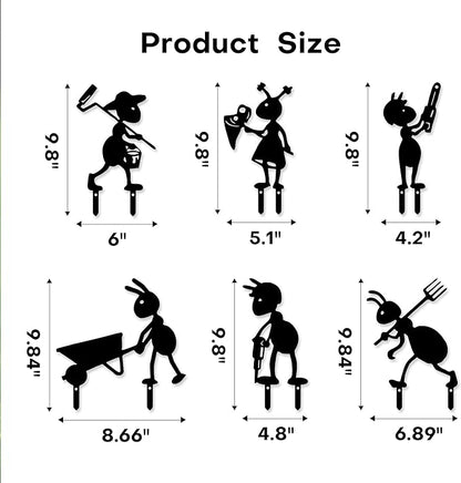 Industrial Ant Collective - 6-Piece Metal Garden Ant Sculptures | Modern Metal Yard Art Decor with Weatherproof Finish | Outdoor Farm Worker Ant Colony Display