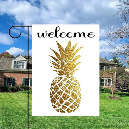 Gkyygk Welcome Gold Pineapple Garden Flag 12x18 Inch Double Sided Small Burlap Banners Yard House Seasonal Farmhouse Home Decor for Men Women
