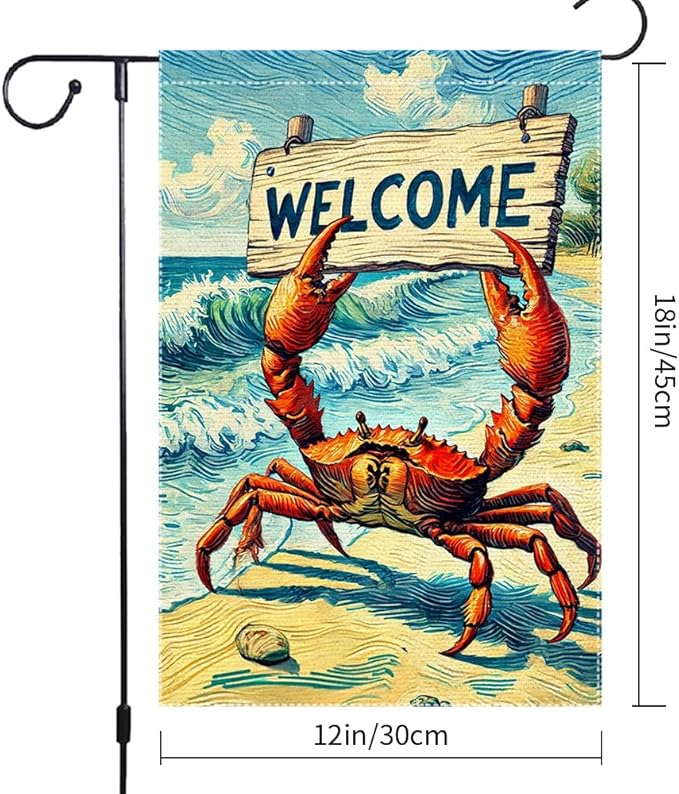 Welcome Crab Garden Flag Spring Summer Grden Flags Vertical Double Sided Small Burlap beach Patio Lawn Holiday Yard Outdoor Decorations 12x18 Inch