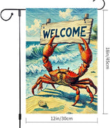 Welcome Crab Garden Flag Spring Summer Grden Flags Vertical Double Sided Small Burlap beach Patio Lawn Holiday Yard Outdoor Decorations 12x18 Inch