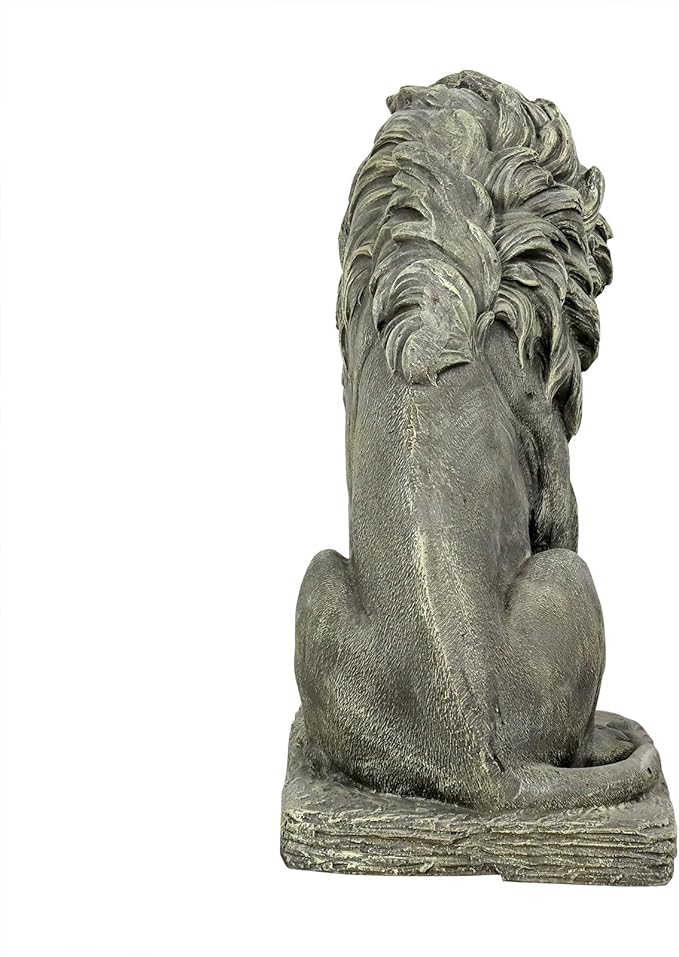 Lion Statue for Garden - Outdoor Sculpture Decoration - 22.8" H Concrete Seated Lion Statue for Home Décor Patio Yard
