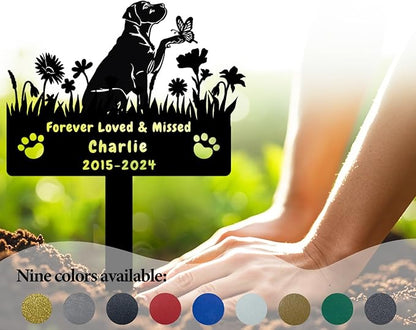 Custom Labrador Dog Memorial Grave Marker,Personalized Metal Flora Dog Memorial Stake,Dog Memorial Plaque Burial Stake Engraved Sign,Sympathy Grave Stake for Lost Dog,Dog Statue Headstone