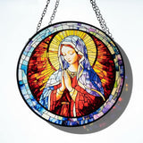 Stained Glass Window Hanging - Virgin Mary Suncatcher, The Holy Mother Mary Sun Catchers Decor for Window Hanging, Catholic Gifts for Christian Women Men Mom Wife Religious Faith 7.8in