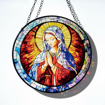 Stained Glass Window Hanging - Virgin Mary Suncatcher, The Holy Mother Mary Sun Catchers Decor for Window Hanging, Catholic Gifts for Christian Women Men Mom Wife Religious Faith 7.8in