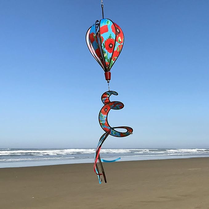 In The Breeze 0984 Red Poppies Hot Air Balloon Spinner-Outdoor Hanging Decoration
