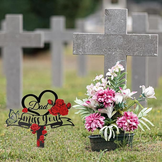 Memorial Plaques Stake Grave Decorations for Cemetery Metal Grave Plaque Stake Markers Sympathy Waterproof Grave Stake Cemetery Decor for Dad Outdoors Garden Personalized