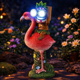 Colingmill 12.2'' Tiki Statue Flamingo Outdoor Decoration Solar Powered Garden Figurine Riding a Flamingo Tiki Bar Decor Housewarming Gardening Gifts for Bar, Lawn, Yard, Patio, Balcony, Table