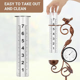 32" Garden Rain Gauge with Thermometer - 7" Glass Tube for Outdoor Indoor Use, Patio Yard Decor Statue