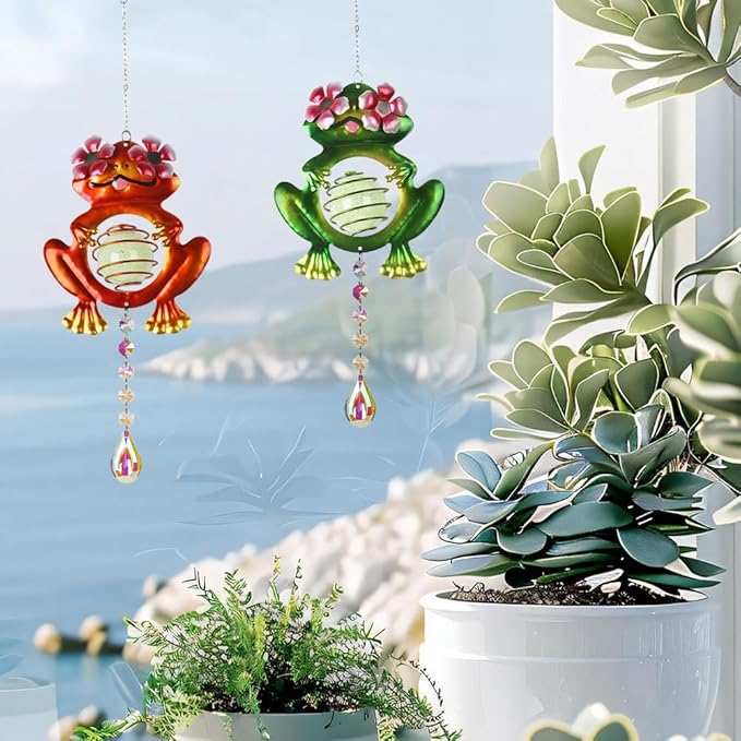Garden Suncatcher, 2 Pack Hanging Frog Suncatchers with Rainbow Maker Crystal, Hand-Painted Metal Sun Catchers Indoor Window for Garden, Patio, Balcony, Indoor Window