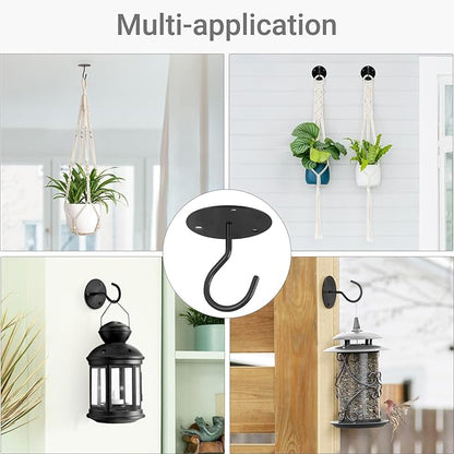 Mkono Ceiling Hooks for Hanging Plants, Metal Plant Hanger Bracket Wall Mount for Hanging Bird Feeders, Lanterns, Wind Chimes, Planters, Indoor&Outdoor Decoration (2-Pack) (Black)