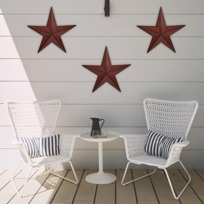 VIVICOMFY 12" Metal Barn Star Wall Decor-American Flag Stars for Outside Or Inside of House-Iron Texas Metal Star Rustic Vintage Western Country Home Farmhouse Wall Art Decorations (Set of 3)
