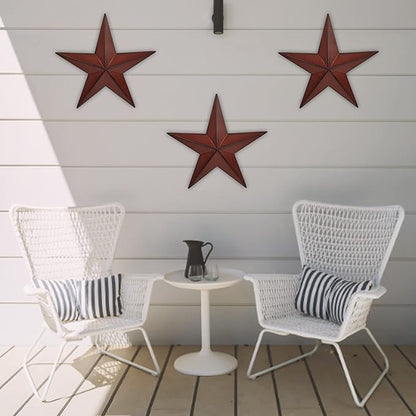 VIVICOMFY 12" Metal Barn Star Wall Decor-American Flag Stars for Outside Or Inside of House-Iron Texas Metal Star Rustic Vintage Western Country Home Farmhouse Wall Art Decorations (Set of 3)