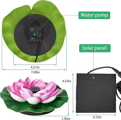 Solar Fountain Pump, 2W Solar Bird Bath Fountain with 7 Spray Nozzles & Detachable Lotus Design, Floating Solar Water Pump for Garden, Pond, Patio, Pool, Outdoor Decor