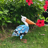 Metal Garden Sculpture, Pelican Outdoor Statue, Hand Painted Wood Chips Coastal Ocean Bird Decoration
