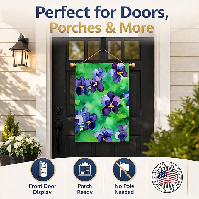 Caroline's Treasures Wisconsin Wood Violets in Watercolor House Flag Large Porch Sleeve Pole Decorative Outside Yard Banner Artwork Wall Hanging, Polyester, House Size, Multicolor