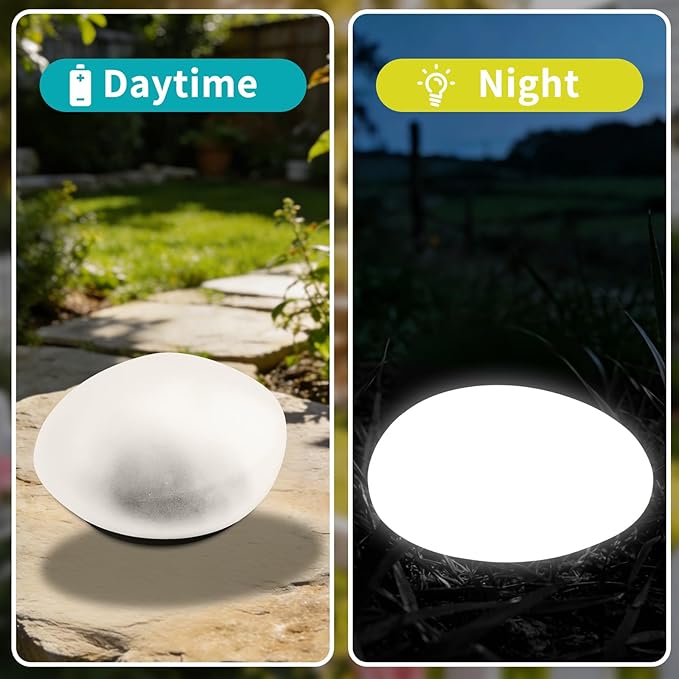 Solar Powered Outdoor Lights - Waterproof Garden Path Lighting, Pebble Shape Landscape Lights for Yard, Lawn, Patio, Walkway, White Light(1 pc)