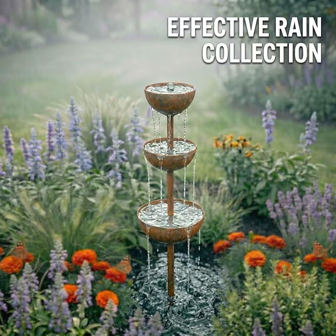 Sturdy Iron Structure with Vintage Coating; Weather Resistant for Long Lasting Outdoor use; Ideal as a Reliable rain Catcher for Your Garden (Bronze)