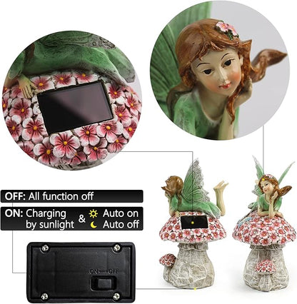 Suyorpe Fairies for Fairy Garden - Fairy Outdoor Statue Solar Powered Resin Ornaments,Patio Lawn Yard Porch,Fairy Figurines for Home Garden Gifts,8.66 inches Tall