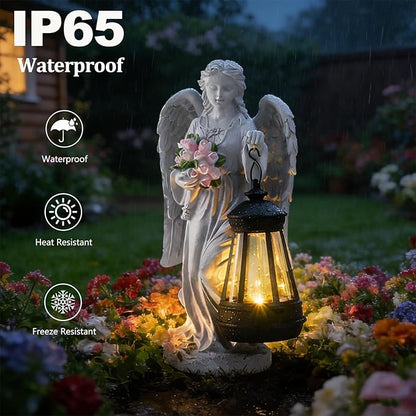 VEEKI Solar Angel Statue Outdoor, Garden Statue Angel Figurine Lights Outdoor Waterproof, Resin Angel Sculpture for Garden Yard Lawn Grave Cemetery Decor, Gift for Mom Grandma Women