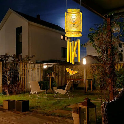 2 Pack Solar Bee Wind Chimes for Outside for Mom Women Grandma,Solar Bee Mason Jar Wind Chime Light Unique Hanging Wind Chimes Outdoor,IP65 Waterproof, for Yard Garden Terrace