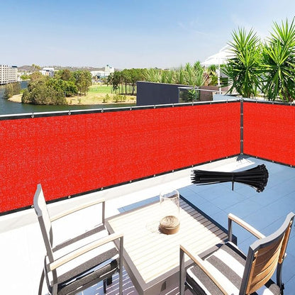Houssity Zip Cable Ties and Red 3' x 58' Balcony Deck Fence Privacy Screen Cover Panel Shade Cloth Fabric for Chain Link Fence Patio Pool Railing Porch Playground Dog Kennel Residence Commercial Use