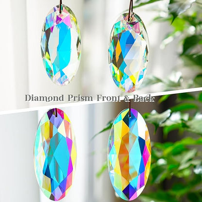 H&D HYALINE & DORA 2PCS 89mm/3.5inch Suncatcher Crystal Prism Pendant for Window,AB Color Glass Sun Catcher Prisms,Hanging Crystal Diamond Prism Suncatcher Ornament Decor