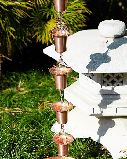 Elegant Copper Rain Chain Large Cup, Replacement Downspout for Gutters, Outside Rainwater Catcher Diverter for Villa/Deck/Pergola (Style D 1m (3.3ft))