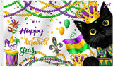 SENSEVEN Black Cat Mardi Gras Flags for Outside 3x5 Ft, Spring New Orleans Carnival Flag, Mask Feather Beads Cat Yard Flag Kitten Holiday Outdoor Banner for Farmhouse Decor, Mardi Gras Party Supplies