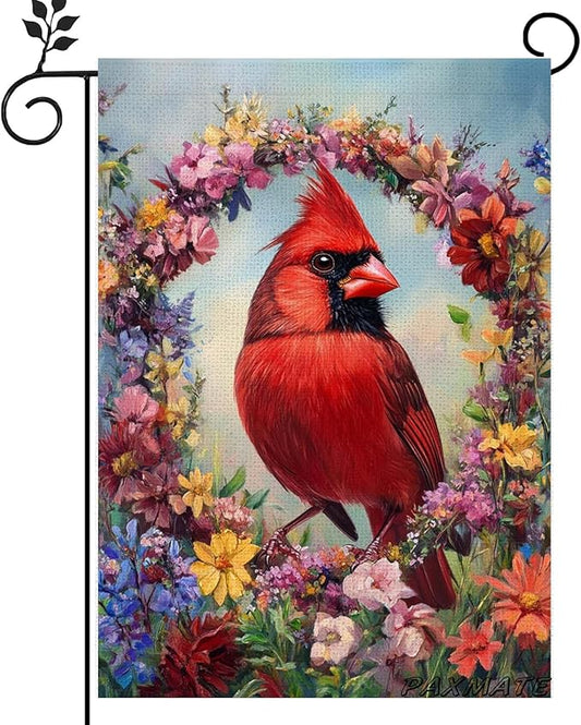 Cardinal Bird Spring Garden Flag 12x18 Inch Double Sided Small Burlap Summer Floral Wreath Yard Flag Outdoor Outside Seasonal Farmhouse Decoration