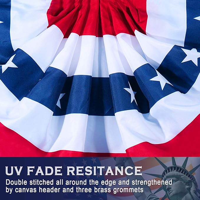 American Flag Bunting Patriotic Pleated Fan Flag USA Flags with Brass Grommets and Zip Ties for 4th of July Memorial Day Decoration Outdoor (6, 1.5x3 Feet)