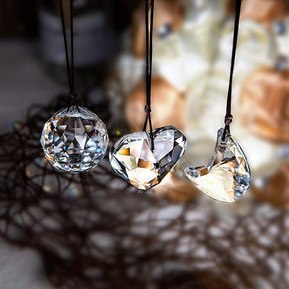 H&D HYALINE & DORA Clear Suncatcher Crystal Prism Ball Heart Moon Window Decor Ornament,Hanging Crystals Prisms for Car Garden,Pack of 3