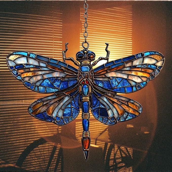 Vivid Dragonfly Mosaic Art Decor Acrylic Suncatcher Stained Glass Effect Window Car Hanging Christmas Ornament Indoor Outdoor Decor Garden Sun Catcher Panel for Dragonfly Lover for Women Mom Grandma