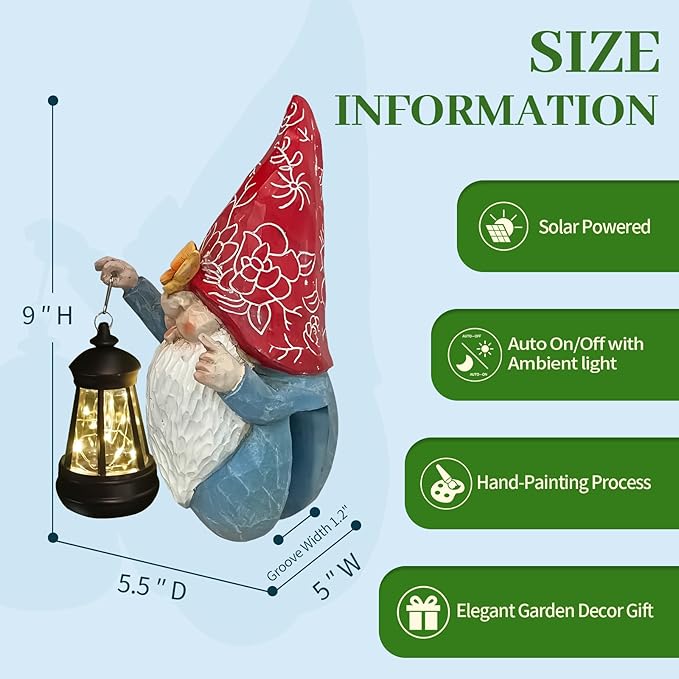 HONGLAND Gnomes Figurines Fence Hugger Solar Fence Lights Outdoor Hanging Decor Porch Tree Decorations Yard Ornaments Funny Gifts for Mom Women