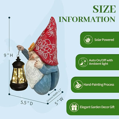 HONGLAND Gnomes Figurines Fence Hugger Solar Fence Lights Outdoor Hanging Decor Porch Tree Decorations Yard Ornaments Funny Gifts for Mom Women