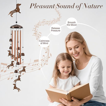 Dog Wind Chimes for Outside, Metal Dachshund Windchime with 4 Aluminum Tubes, Birthday Housewarming Gift for Women/Men/Mom/Dad, Memorial Wind Chime for Outdoor/Indoor, Patio, Garden, Yard, Home Decor