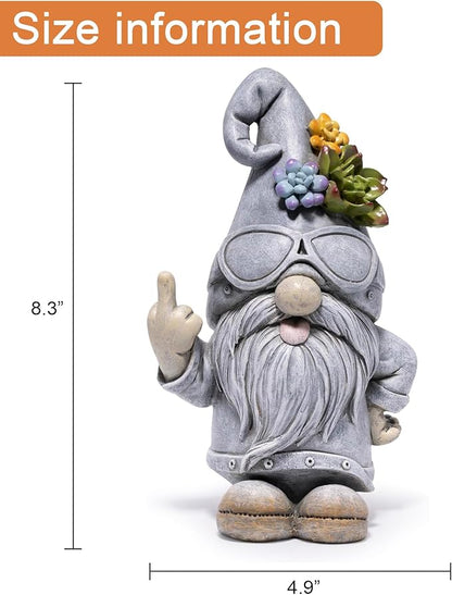 basen Funny Garden Gnome Statue, Resin Outdoor Lawn Yard Decor, Cool Sunglasses Gnome Figurine with Succulent Hat Accent, Weatherproof Patio Porch Backyard Decoration, Unique Gift Idea