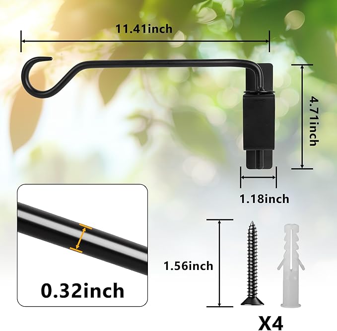 Aidoclip 2PCS Wall Mounted Plant Hanger, Indoor/Outdoor Decorative Hook for Hanging Plants, Windchime, Baskets – Rustic Iron Plant Holder, Ideal Wall Décor, Ceiling Hooks for Indoor Garden- (12in)