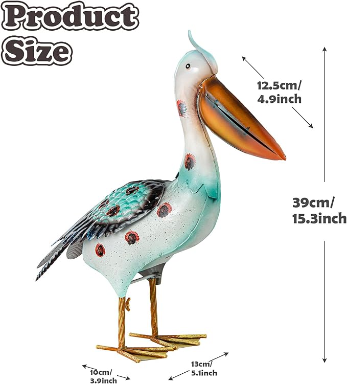 Metal Pelican Garden Statues, Light Green Pelican Coastal Decor for Outdoor Yard Beach Lawn Patio Pool Display (Color-2)