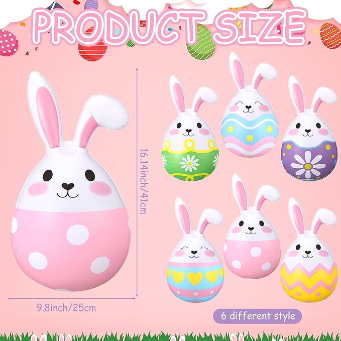 Jetec 12 Pcs 12 Inch Easter Egg Inflatable Decorations Hanging Inflatable Easter Balloons Decor PVC Large Outdoor Colorful Eggs Bunny Text Blow up Yard Ornaments for Lawn Garden Party(Egg)