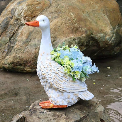Garden Statues Outdoor Decor Balcony Figurine Outdoor Statues Outdoor Creative Duck Statue, Garden Lawn Floor Flower Stand Decoration, Garden Pond Animal Figurines, Unique Gift(33*28*52cm)