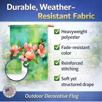Caroline's Treasures Delaware Peach Blossom in Watercolor House Flag Large Porch Sleeve Pole Decorative Outside Yard Banner Artwork Wall Hanging, Polyester, House Size, Multicolor